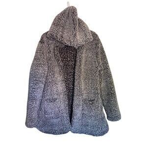 Fair Haven Sherpa Teddy Fleece Hooded Coat Open Front Gray Size XL